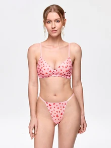 Bonmuse 1 Set Pink Heart Pattern Comfortable Lift-Up Adjustable Strap Sexy Thong Panty - Pink - View 1