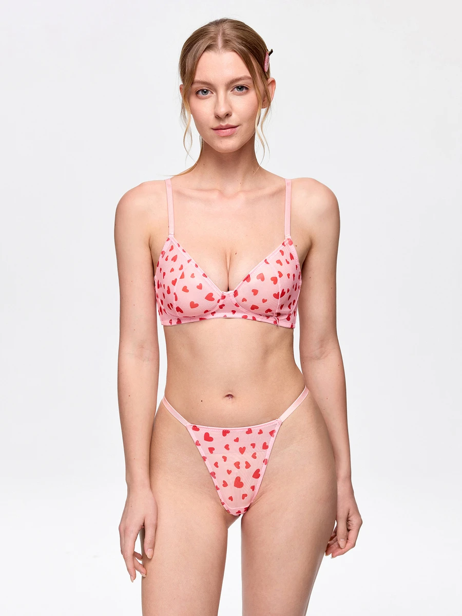 Bonmuse 1 Set Pink Heart Pattern Comfortable Lift-Up Adjustable Strap Sexy Thong Panty - Pink - View 1