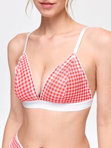 Bonmuse Set Lingerie Wanita 2pcs/Set dengan Motif Kotak-kotak dan Hiasan Rumbai - Merah - View 7