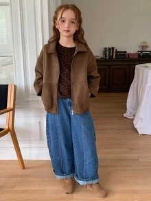 DAZY Casual Loose Collar Jacket Autumn Thick Girls (Large) Collar Coffee Color Suede Jacket - Coffee Brown - View 6