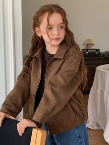 DAZY Casual Loose Collar Jacket Autumn Thick Girls (Large) Collar Coffee Color Suede Jacket - Coffee Brown - View 1
