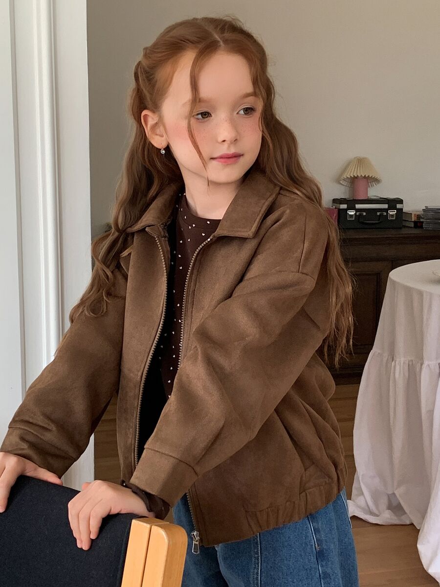 DAZY Casual Loose Collar Jacket Autumn Thick Girls (Large) Collar Coffee Color Suede Jacket - Coffee Brown - View 1