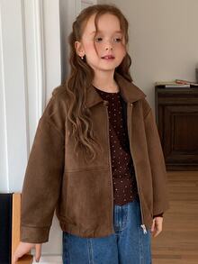 DAZY Casual Loose Collar Jacket Autumn Thick Girls (Large) Collar Coffee Color Suede Jacket - Coffee Brown - View 7