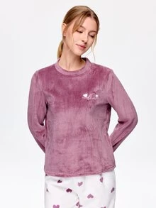 Bonmuse Flannel Colorblock Heart Long Sleeve Top And Pants Warm Pajama Set, Autumn/Winter, Comfortable - Purple - View 5