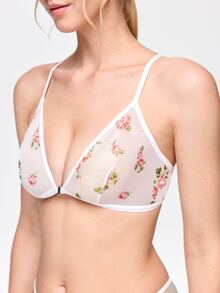 Bonmuse 1 Set Women's Lingerie Set With Front Closure, Ditsy Floral Triangle Cup, Criss-Cross Back Strap, Sexy Bra And Thong - White - View 6