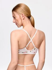 Bonmuse 1 Set Women's Lingerie Set With Front Closure, Ditsy Floral Triangle Cup, Criss-Cross Back Strap, Sexy Bra And Thong - White - View 2