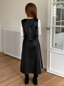 DAZY Set Rompi dan Rok Kulit Hitam untuk Remaja Perempuan - Hitam - View 2