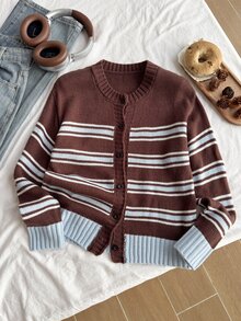 SHEIN Girls' Autumn/Winter Fashion Leopard Print Jacquard Knit Cardigan Sweater - Multicolor - View 6