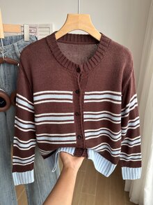 SHEIN Girls' Autumn/Winter Fashion Leopard Print Jacquard Knit Cardigan Sweater - Multicolor - View 2
