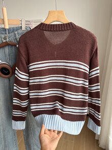 SHEIN Girls' Autumn/Winter Fashion Leopard Print Jacquard Knit Cardigan Sweater - Multicolor - View 3