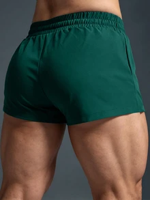 Coreblaze Men's Letter Print Drawstring Waist Double Layer Sports Shorts, Gym - Green - View 2