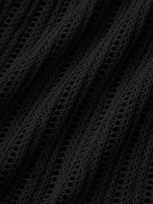 EMERY ROSE Fashionable Hollow-Out Crochet Flower V-Neck Women's Sweater Dress - Black - View 6