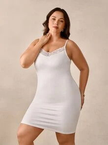 Hourtrue 歐美風女款可調節蕾絲飾邊純色平口大尺碼舒適透氣睡裙 - 白色 - 查看 4