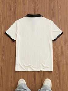 SWAVVY Men's Summer Casual Contrast Color Letter Embroidered Short Sleeve Polo Shirt - Multicolor - View 2