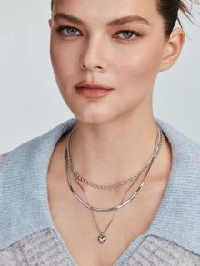 Vandermere Bộ 3 dây chuyền xoắn sang trọng kèm mặt dây chuyền hình trái tim, thích hợp cho phái nữ đeo trong kỳ nghỉ hè - Bạc - Xem 4