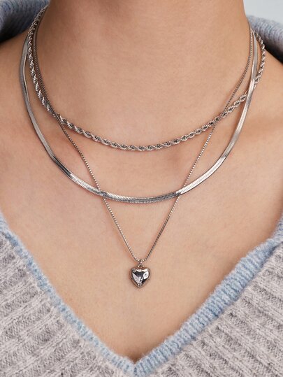 Vandermere 3pcs Luxury Twist Rope Chain Necklace Set With Heart Pendant, Suitable For Women To Wear In Summer Vacation
