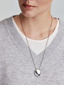 Vandermere 18K Gold Plated Bead Pendant Necklace, Stainless Steel Chain, Daily Wear Gift For Mom, Sister, Birthday - Silver - View 2