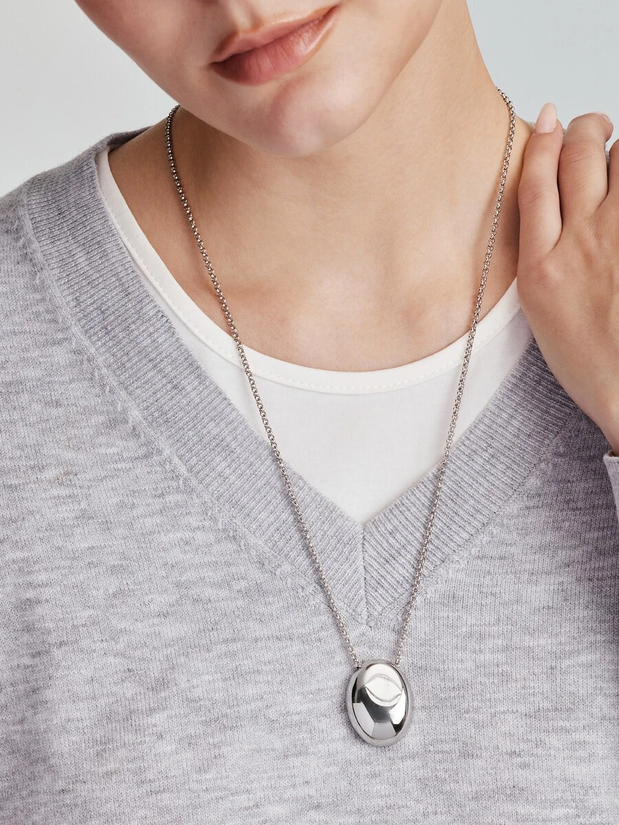 Vandermere 18K Gold Plated Bead Pendant Necklace, Stainless Steel Chain, Daily Wear Gift For Mom, Sister, Birthday - Silver - View 1