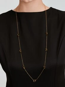 Vandermere 1pc Women's 18K Gold-Plated Stainless Steel Hollowed-Out Oval Patchwork Sweater Chain - Multicolor - View 3