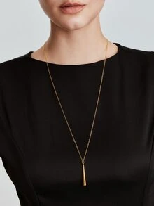 Vandermere 1 chiếc dây chuyền dài mặt hình giọt nước màu vàng thép không gỉ, thiết kế tối giản thanh lịch thời trang - Vàng - Xem 4