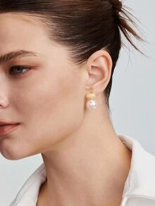 Vandermere 2 Pieces Of High-Quality Oval Pearl Stud Earrings Copper Inlaid With Zirconia Plated - Light Luxury Earrings - View 5