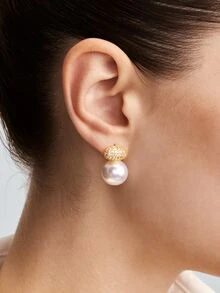 Vandermere 2 Pieces Of High-Quality Oval Pearl Stud Earrings Copper Inlaid With Zirconia Plated - Light Luxury Earrings - View 4