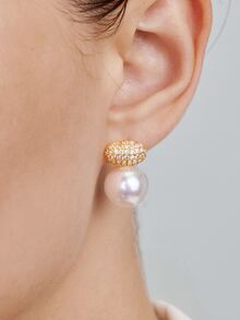 Vandermere 2 Pieces Of High-Quality Oval Pearl Stud Earrings Copper Inlaid With Zirconia Plated - Light Luxury Earrings - View 3