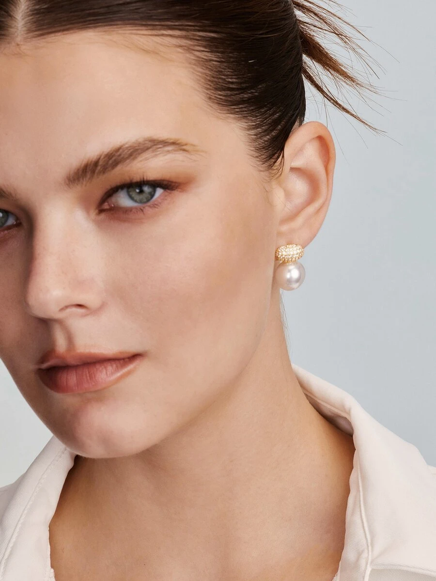 Vandermere 2 Pieces Of High-Quality Oval Pearl Stud Earrings Copper Inlaid With Zirconia Plated - Light Luxury Earrings - View 1