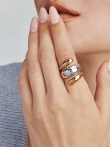 Vandermere 1pc Women's Stainless Steel Ring, Gold Plated Two-Tone Curved Smooth Band - Gold - View 3