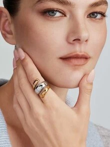 Vandermere 1pc Women's Stainless Steel Ring, Gold Plated Two-Tone Curved Smooth Band - Gold - View 6