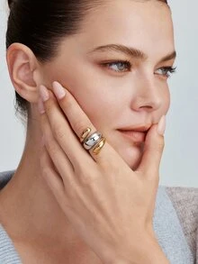 Vandermere 1pc Women's Stainless Steel Ring, Gold Plated Two-Tone Curved Smooth Band - Gold - View 5