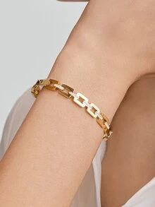 Vandermere Pulsera De Forma Rectangular De Acero Inoxidable Y Titanio Con Diamantes De Imitación, Color Dorado, Moderna Y Versátil - Dorado - Ver 4