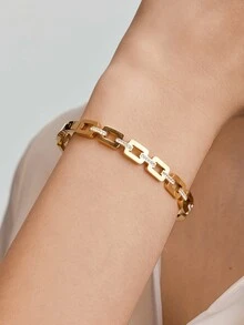 Vandermere Pulsera De Forma Rectangular De Acero Inoxidable Y Titanio Con Diamantes De Imitación, Color Dorado, Moderna Y Versátil - Dorado - Ver 3