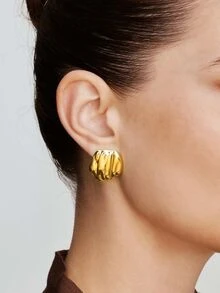 Vandermere Trang sức hình vuông mạ vàng có bản lề, họa tiết vân tre, thiết kế hình vuông, bông tai chắc chắn không gây kích ứng - Vàng - Xem 9