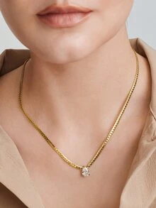 Vandermere 1pc 18K Gold Plated Stainless Steel Teardrop Rhinestone Pendant Necklace, Suitable For Women Daily & Wedding Wear As Gift - Yellow Gold - View 5