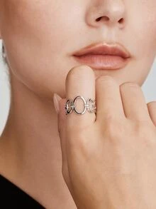 Vandermere 1pc Hollow Geometric Open Ring - Antique Silver - View 4