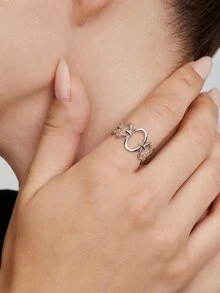 Vandermere 1pc Hollow Geometric Open Ring - Antique Silver - View 5
