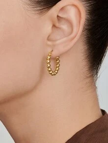 Vandermere 1 Pair Fashionable Stainless Steel Bead Earrings For Women - Yellow Gold - View 5