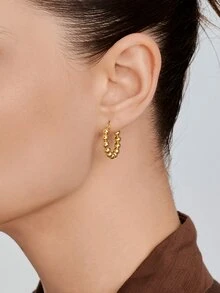 Vandermere 1 Pair Fashionable Stainless Steel Bead Earrings For Women - Yellow Gold - View 3