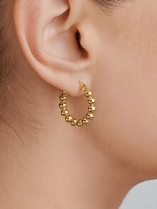 Vandermere 1 Pair Fashionable Stainless Steel Bead Earrings For Women - Yellow Gold - View 6