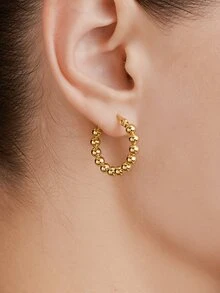 Vandermere 1 Pair Fashionable Stainless Steel Bead Earrings For Women - Yellow Gold - View 4