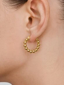Vandermere 1 Pair Fashionable Stainless Steel Bead Earrings For Women - Yellow Gold - View 2