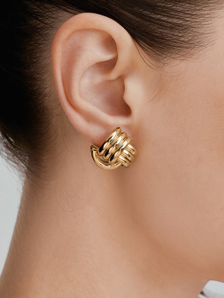 Vandermere 1 Pair 18K Gold Plated Fashionable Criss-Cross Spiral Stud Earrings For Women - Gold - View 3