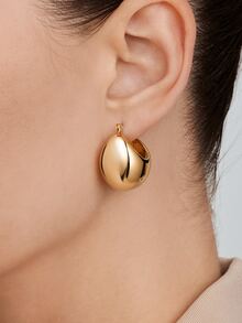 Vandermere Metallic Glossy Half Circle Hollow Out Earrings, Subtle Luxury Minimalist Style Daily Wear Accessories - Gold - View 4