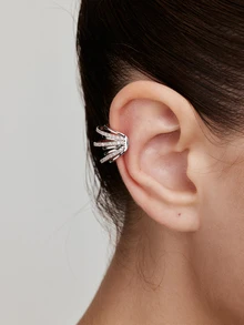 Vandermere 1pc Fashionable Multi-Layer Cubic Zirconia Retro C Shaped Ear Clip Copper Jewelry For Women - Silver - View 3