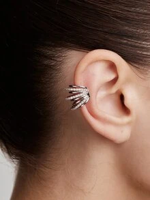Vandermere 1pc Fashionable Multi-Layer Cubic Zirconia Retro C Shaped Ear Clip Copper Jewelry For Women - Silver - View 4