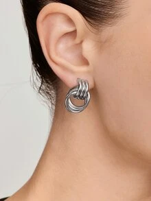 Vandermere 2pcs 18K Gold Plated Stainless Steel Colorblock Knot Design Chunky Jewelry Bohemian Style Hoop Earrings For Women - Embrace - View 7
