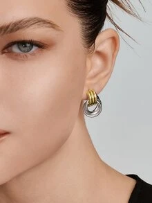 Vandermere 2pcs 18K Gold Plated Stainless Steel Colorblock Knot Design Chunky Jewelry Bohemian Style Hoop Earrings For Women - Embrace - View 4
