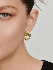 Vandermere 2pcs 18K Gold Plated Stainless Steel Colorblock Knot Design Chunky Jewelry Bohemian Style Hoop Earrings For Women - Embrace - View 9