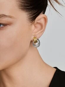 Vandermere 2pcs 18K Gold Plated Stainless Steel Colorblock Knot Design Chunky Jewelry Bohemian Style Hoop Earrings For Women - Embrace - View 5